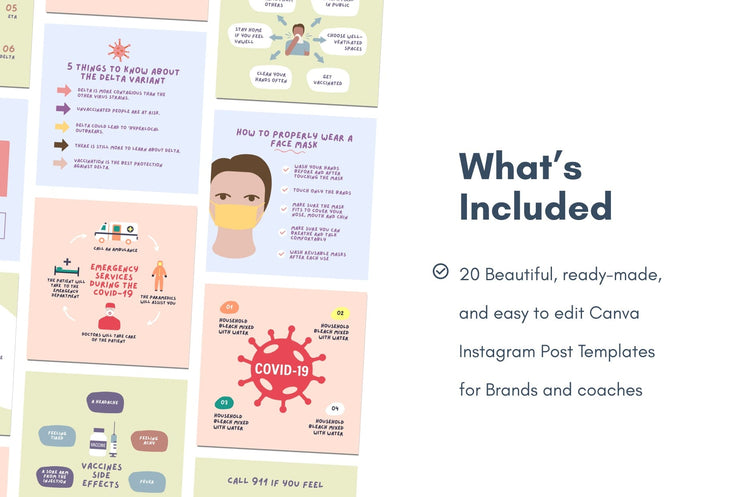 Ladystrategist 20 Covid-19 Infographics Instagram Posts Fully Editable Canva Templates instagram canva templates social media templates etsy free canva templates