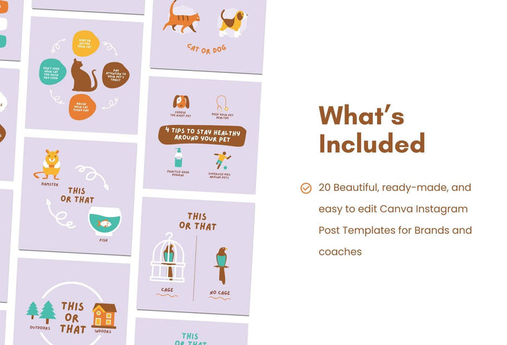 Ladystrategist 20 Pets Lists Instagram Posts - Fully Editable Canva Templates instagram canva templates social media templates etsy free canva templates