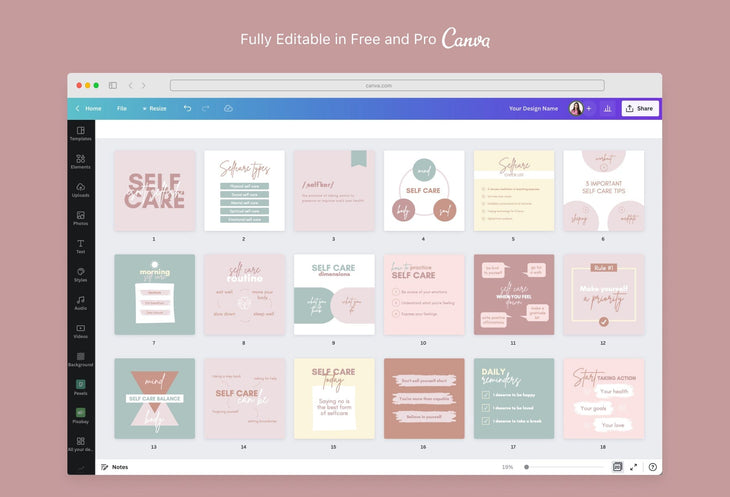 Ladystrategist 20 Self Care Infographics Instagram Posts Fully Editable Canva Templates instagram canva templates social media templates etsy free canva templates
