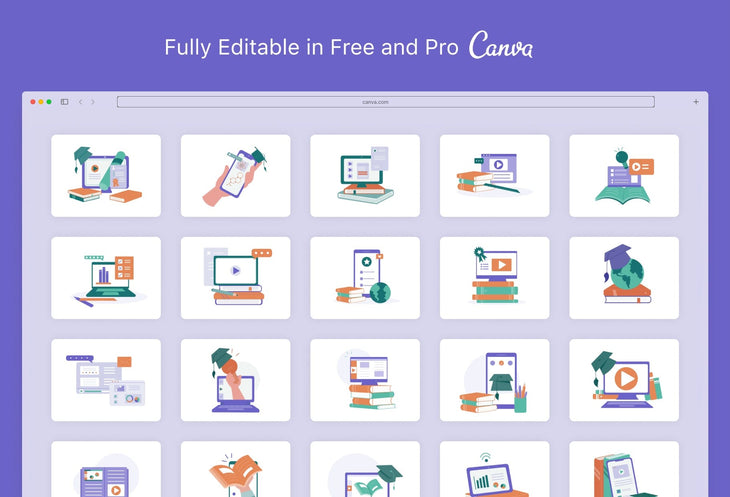 Ladystrategist 20 Unique E-Learning Conceptual Illustrations Fully Editable in Canva instagram canva templates social media templates etsy free canva templates