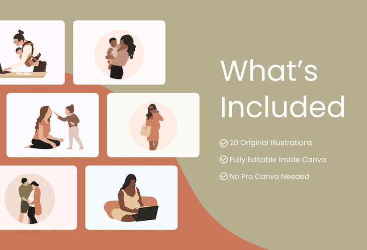 Ladystrategist 20 Unique Mompreneur Mom Boss Illustrations Fully Editable in Canva instagram canva templates social media templates etsy free canva templates
