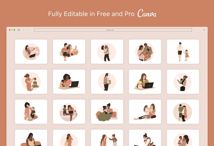 Ladystrategist 20 Unique Mompreneur Mom Boss Illustrations Fully Editable in Canva instagram canva templates social media templates etsy free canva templates