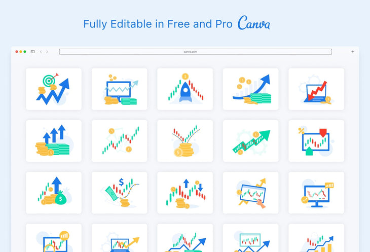 Ladystrategist 20 Unique Stock Market Conceptual Illustrations Fully Editable in Canva instagram canva templates social media templates etsy free canva templates