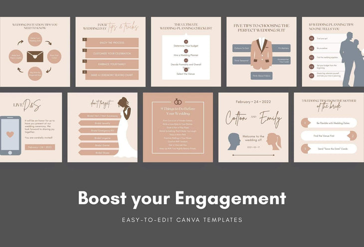 Ladystrategist 20 Wedding Tips and Infographics - Instagram Engagement Posts - Fully Editable Canva Templates instagram canva templates social media templates etsy free canva templates