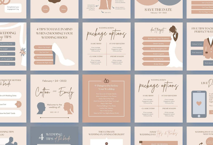 Ladystrategist 20 Wedding Tips and Infographics - Instagram Engagement Posts - Fully Editable Canva Templates instagram canva templates social media templates etsy free canva templates