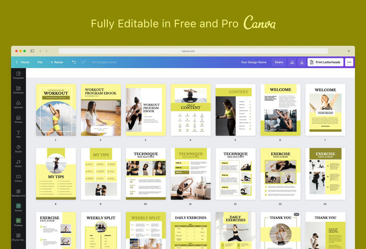 Ladystrategist 21 Page Workout Program Ebook Citrine Canva Templates instagram canva templates social media templates etsy free canva templates