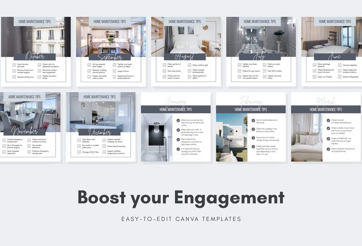 Ladystrategist 24 Real Estate Realtor Monthly Maintenance - Instagram Post Canva Templates instagram canva templates social media templates etsy free canva templates