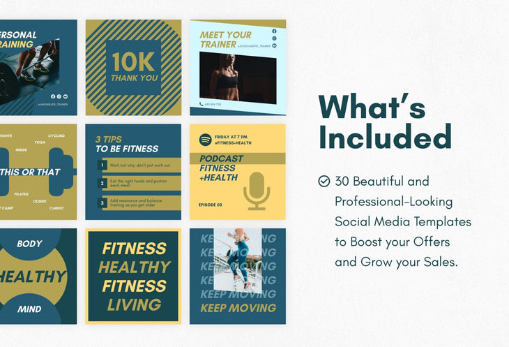 Ladystrategist 30 Fitness Instagram Post Canva Templates V2 instagram canva templates social media templates etsy free canva templates