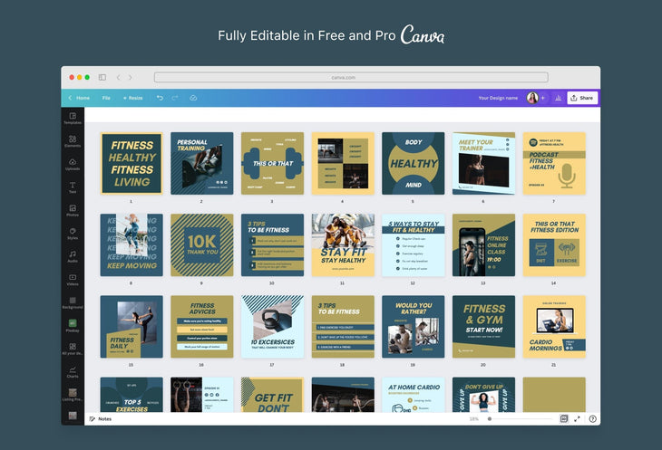 Ladystrategist 30 Fitness Instagram Post Canva Templates V2 instagram canva templates social media templates etsy free canva templates