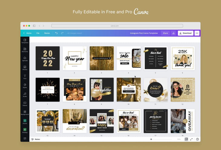 Ladystrategist 30 Golden New Year Instagram Post Canva Templates instagram canva templates social media templates etsy free canva templates