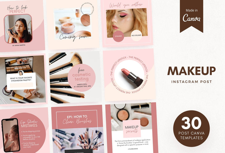 Ladystrategist 30 Makeup Instagram Post Canva Templates V2 instagram canva templates social media templates etsy free canva templates