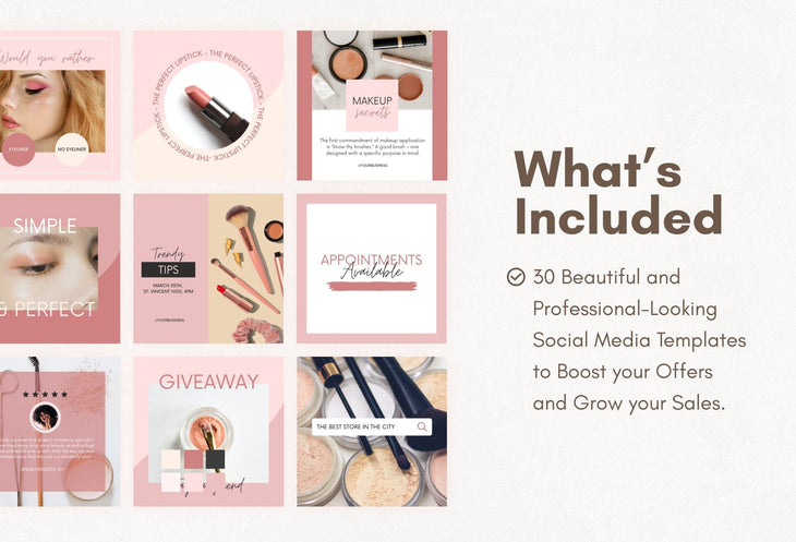 Ladystrategist 30 Makeup Instagram Post Canva Templates V2 instagram canva templates social media templates etsy free canva templates