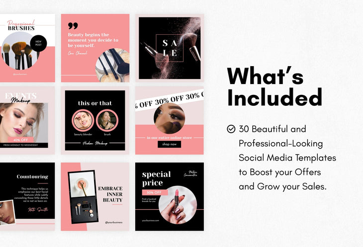 Ladystrategist 30 Makeup Instagram Post Canva Templates V3 instagram canva templates social media templates etsy free canva templates
