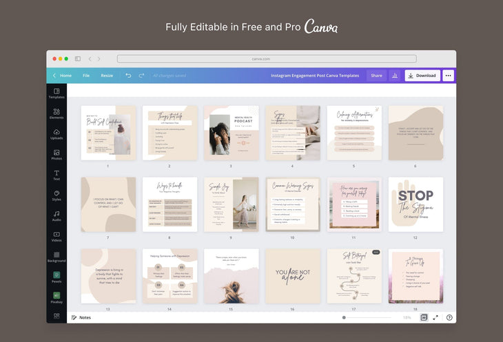 Ladystrategist 30 Mental Health Instagram Post Canva Templates instagram canva templates social media templates etsy free canva templates