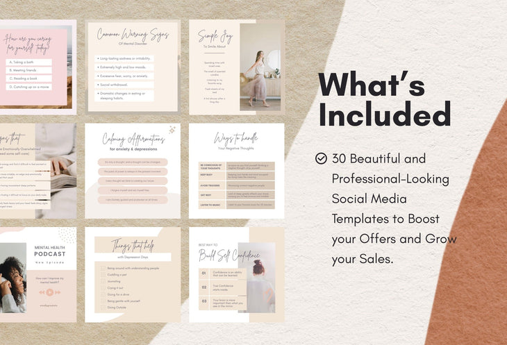 Ladystrategist 30 Mental Health Instagram Post Canva Templates instagram canva templates social media templates etsy free canva templates
