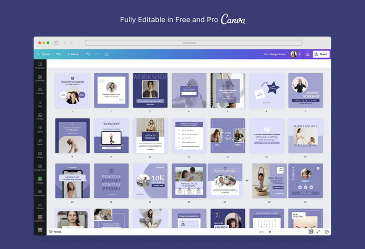 Ladystrategist 30 Mindset Instagram Post Canva Templates V2 instagram canva templates social media templates etsy free canva templates