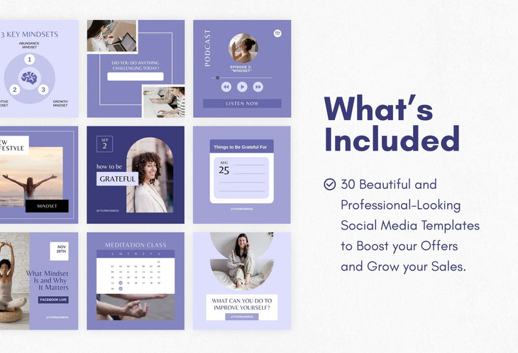 Ladystrategist 30 Mindset Instagram Post Canva Templates V2 instagram canva templates social media templates etsy free canva templates