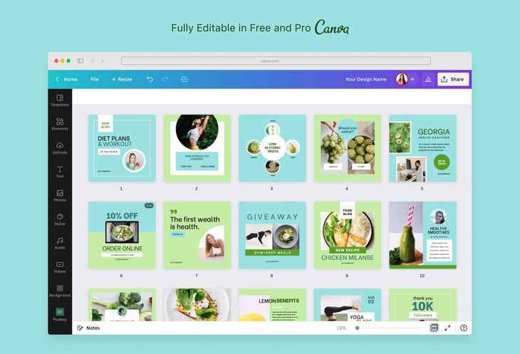 Ladystrategist 30 Nutrition Instagram Post Canva Templates V2 instagram canva templates social media templates etsy free canva templates