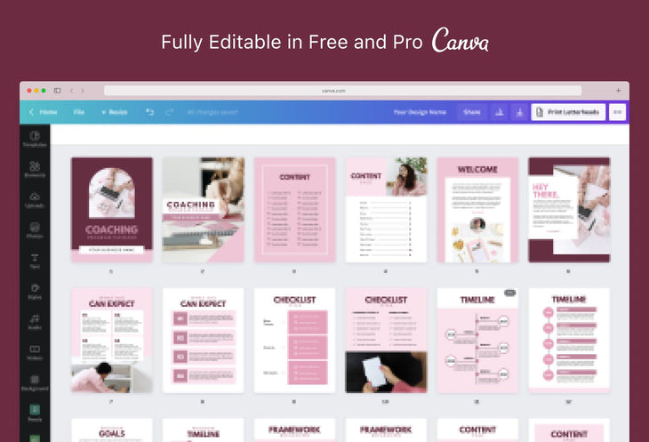 Ladystrategist 30-Page Coaching Program Package Canva Template Amaranth Style instagram canva templates social media templates etsy free canva templates