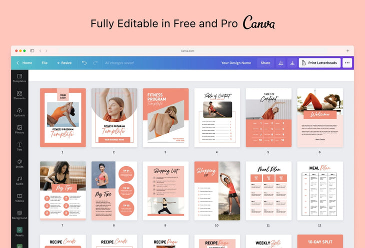 Ladystrategist 30 Page Fitness Program Template Pamplemousse Editable Canva Templates instagram canva templates social media templates etsy free canva templates