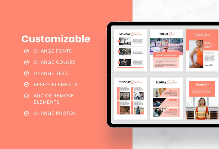 Ladystrategist 30 Page Fitness Program Template Pamplemousse Editable Canva Templates instagram canva templates social media templates etsy free canva templates