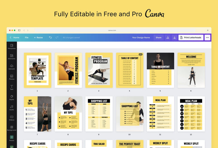 Ladystrategist 30 Page Fitness Program Template Samantha Editable Canva Templates instagram canva templates social media templates etsy free canva templates
