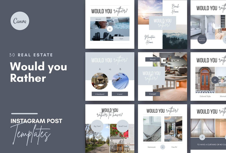 Ladystrategist 30 Real Estate Would you Rather - Instagram Post Canva Templates instagram canva templates social media templates etsy free canva templates