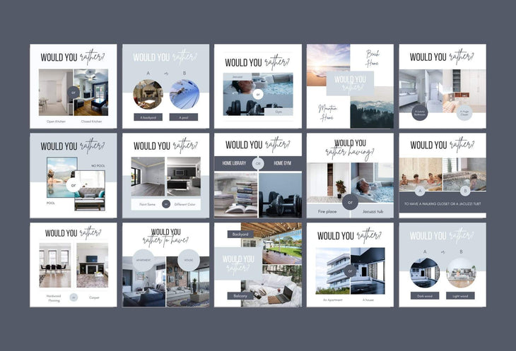 Ladystrategist 30 Real Estate Would you Rather - Instagram Post Canva Templates instagram canva templates social media templates etsy free canva templates