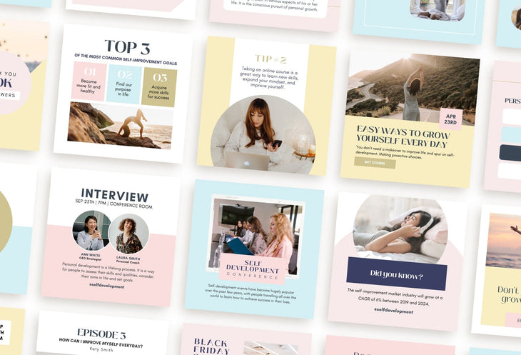 Ladystrategist 30 Self Development Instagram Post Canva Templates V2 instagram canva templates social media templates etsy free canva templates