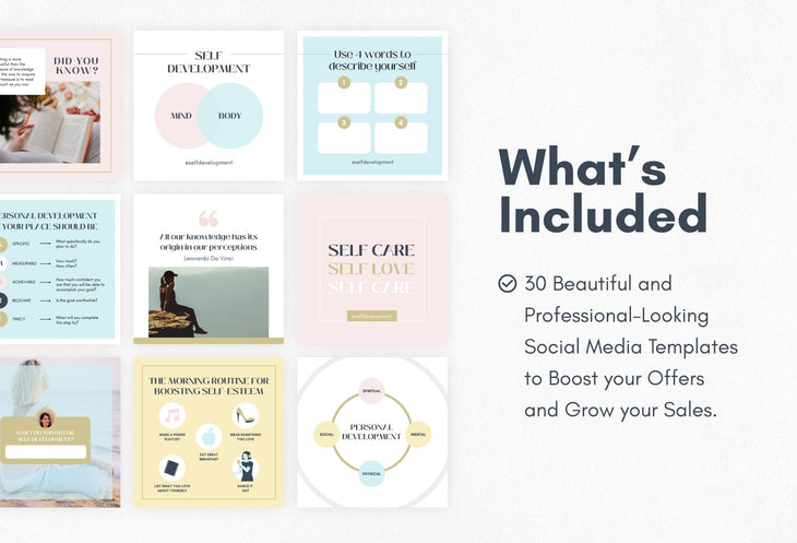 Ladystrategist 30 Self Development Instagram Post Canva Templates V2 instagram canva templates social media templates etsy free canva templates