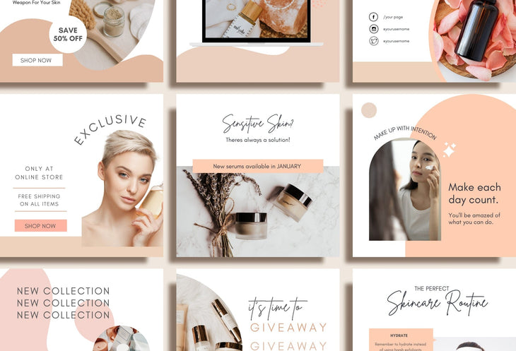 Ladystrategist 30 Skin Care Instagram Post Canva Templates instagram canva templates social media templates etsy free canva templates