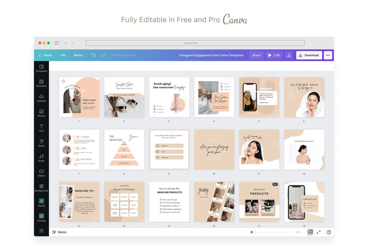 Ladystrategist 30 Skin Care Instagram Post Canva Templates instagram canva templates social media templates etsy free canva templates