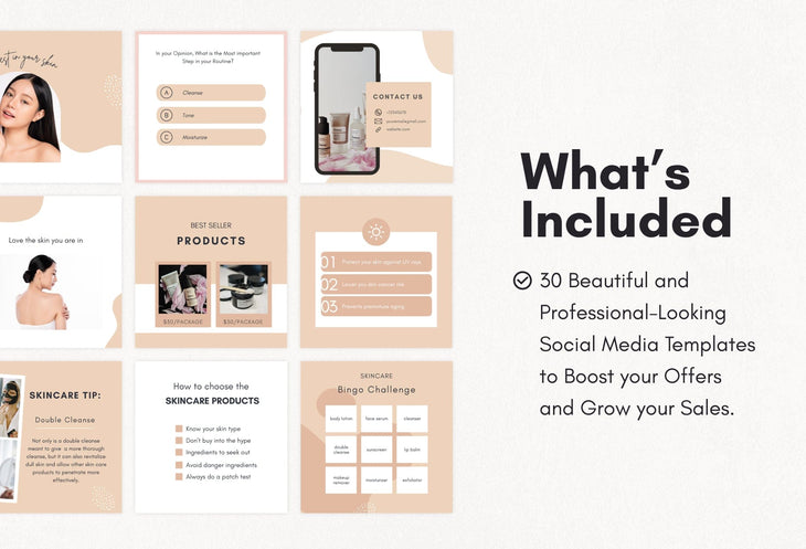 Ladystrategist 30 Skin Care Instagram Post Canva Templates instagram canva templates social media templates etsy free canva templates