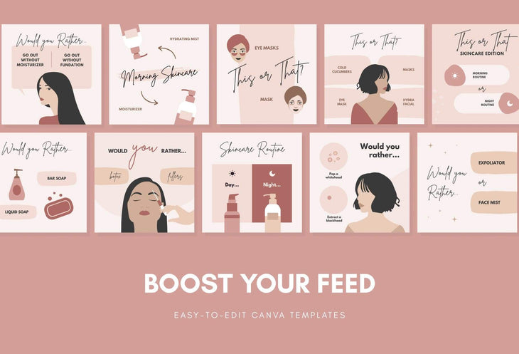 Ladystrategist 30 Skincare THIS OR THAT / Would you rather - Instagram Post Canva Templates instagram canva templates social media templates etsy free canva templates