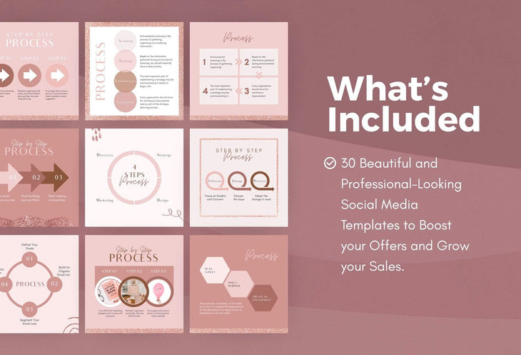 Ladystrategist 30 Step by Step Process Rose Gold Instagram Engagement Booster Post Canva Templates instagram canva templates social media templates etsy free canva templates