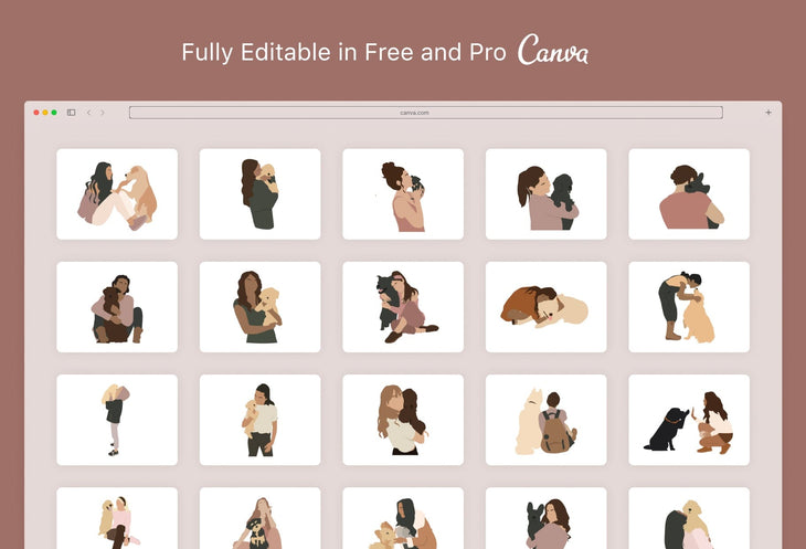 Ladystrategist 30 Unique Female Puppies Dogs Illustrations Fully Editable in Canva instagram canva templates social media templates etsy free canva templates