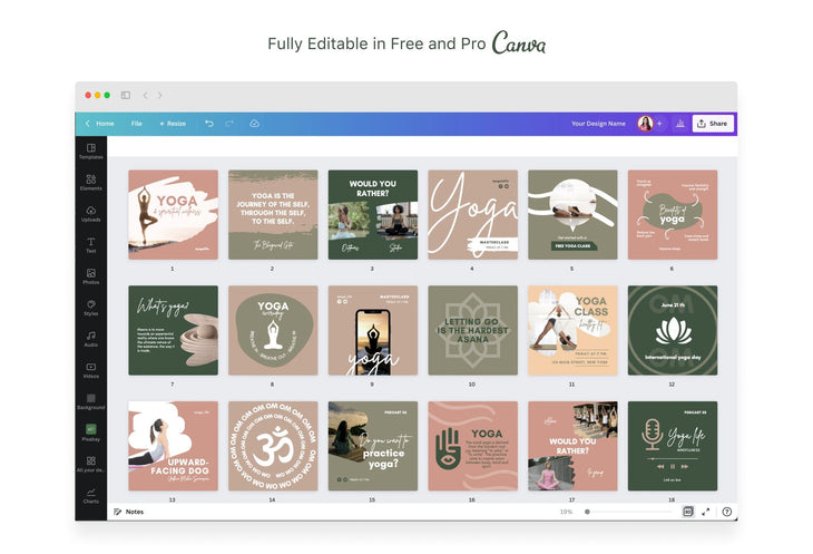 Ladystrategist 30 Yoga Instagram Post Editable Canva Templates instagram canva templates social media templates etsy free canva templates