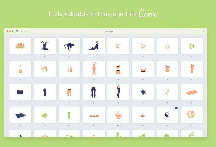 Ladystrategist 50 Unique Yoga Objects Illustrations Fully Editable in Canva instagram canva templates social media templates etsy free canva templates