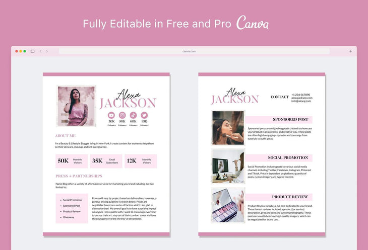 Ladystrategist Alexa Jackson Media Kit Canva Template for Influencers Rose Gold instagram canva templates social media templates etsy free canva templates