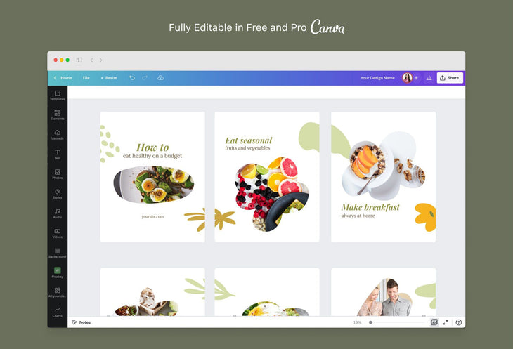 Ladystrategist Avery Food and Nutrition 6-Page Carousel Canva Template instagram canva templates social media templates etsy free canva templates
