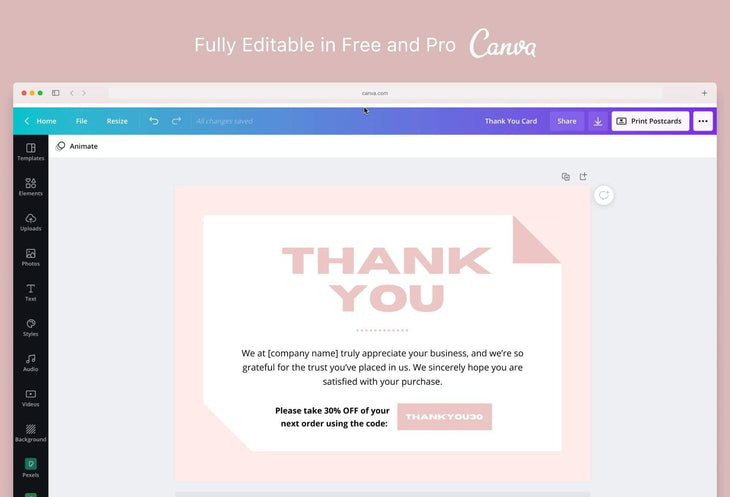 Ladystrategist Brenda Printable Thank You Card Packaging Insert Note Canva Template instagram canva templates social media templates etsy free canva templates