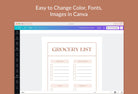 Ladystrategist Brown Sugar Grocery List Printable and Editable Canva Template instagram canva templates social media templates etsy free canva templates