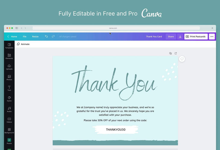 Ladystrategist Candace Printable Thank You Card Packaging Insert Note Canva Template instagram canva templates social media templates etsy free canva templates