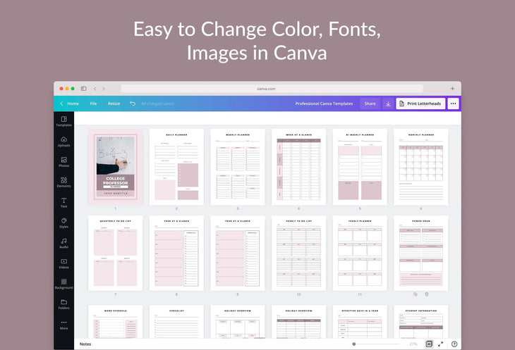 Ladystrategist College Professor Planner Canva Template instagram canva templates social media templates etsy free canva templates