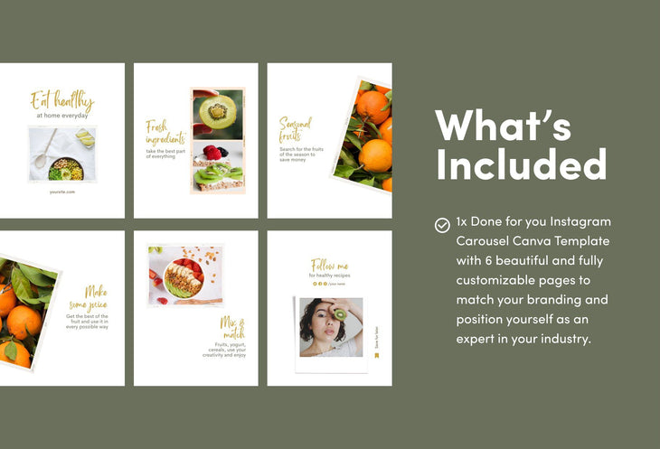 Ladystrategist Ella Food and Nutrition 6-Page Carousel Canva Template instagram canva templates social media templates etsy free canva templates