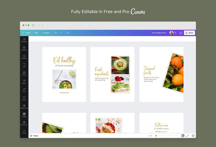 Ladystrategist Ella Food and Nutrition 6-Page Carousel Canva Template instagram canva templates social media templates etsy free canva templates