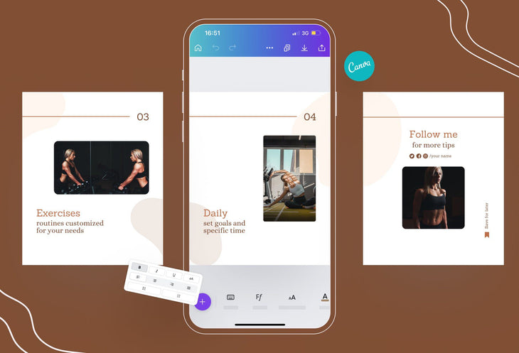 Ladystrategist Emilia Fitness 6-Page Carousel Canva Template instagram canva templates social media templates etsy free canva templates