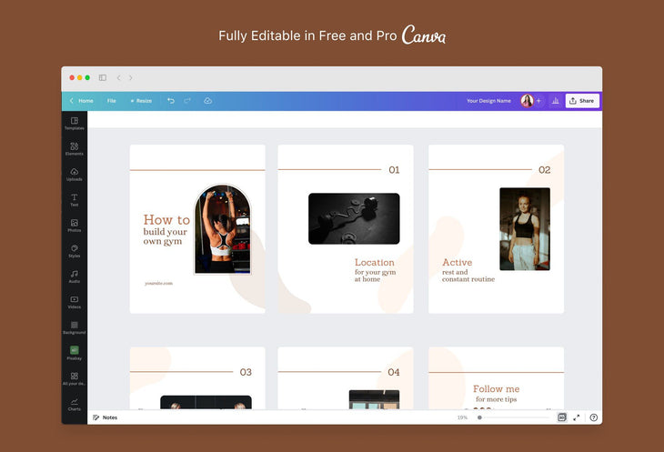 Ladystrategist Emilia Fitness 6-Page Carousel Canva Template instagram canva templates social media templates etsy free canva templates