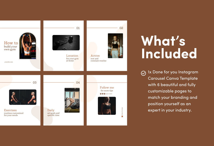 Ladystrategist Emilia Fitness 6-Page Carousel Canva Template instagram canva templates social media templates etsy free canva templates