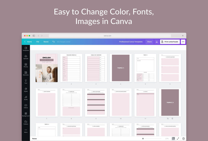Ladystrategist English Teacher Planner Canva Template instagram canva templates social media templates etsy free canva templates